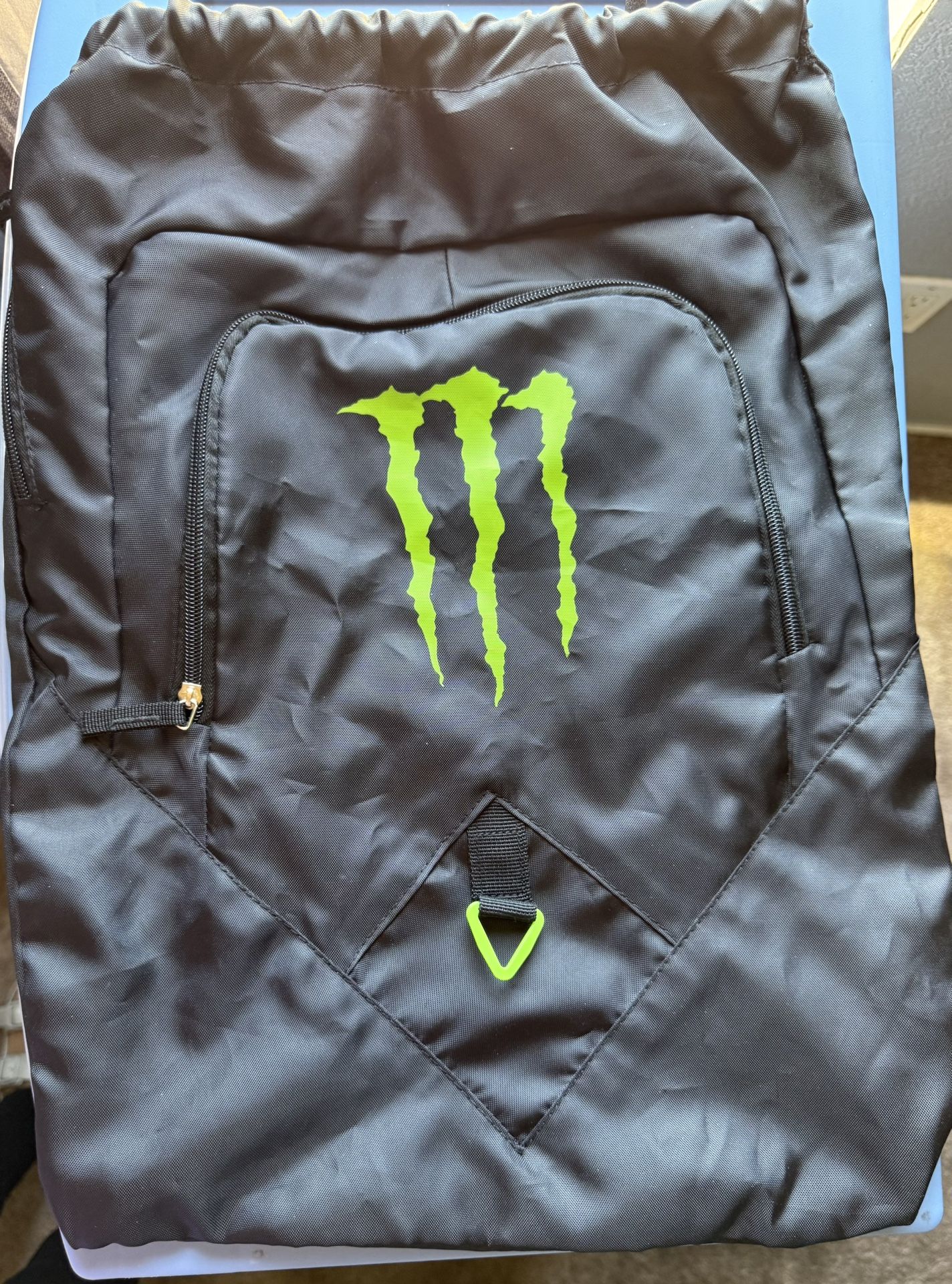 Monster Energy Drink Drawstring Backpack Black Green Gym Bag new