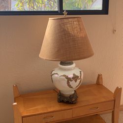 Lamp, Milk Glass And Bronze, Vintage 