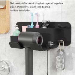 Wall-mounted Hair Dryer Holder - Hair Dryer Organizer Rack for Bathroom Accessories and Storage(Black)
