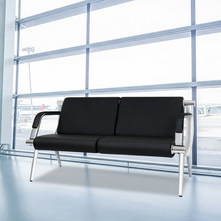 Kinbor 2-Seat Office Reception Waiting Room Chair Office Guest Chairs & Reception Chairs PU Leather Seat, Blue&Black
