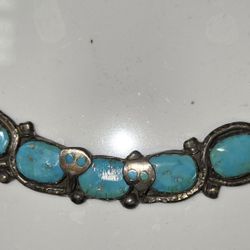Zuni Sterling Silver Turquoise Snake Necklace 