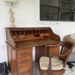 Antique Real Wood Desk And Chair 