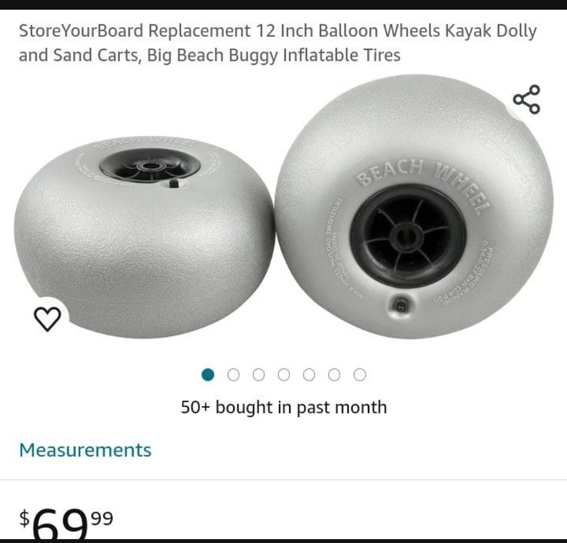 StoreYourBoard Replacement 12 Inch Balloon Wheels Kayak Dolly and Sand Carts, Big Beach Buggy Inflatable Tires