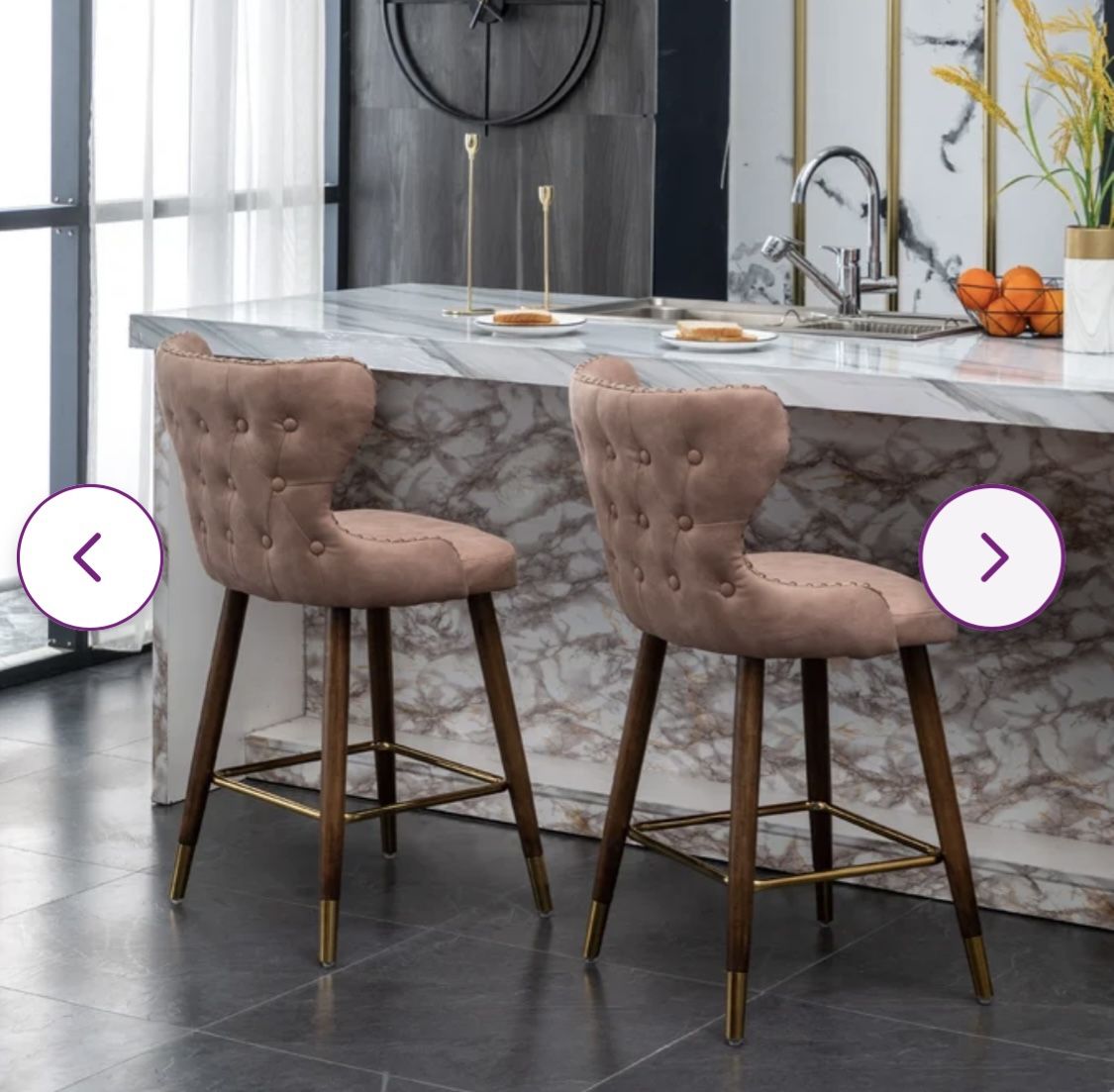 Bar Stools Counter Stools Set Of 2 Pink Velvet Walnut Wood Gold