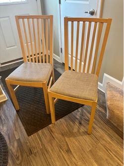 Pair of IKEA Blonde Wood Chairs (Fabric Seat)
