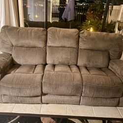 MOVING SALE…..Guthrie  Brown 84” Microfiber Manual Reclining Sofa/Fabric..  Great Condition