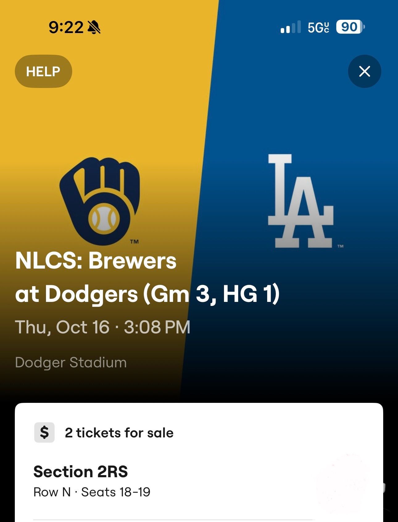 2 Dodger Tickets Today’s Game 10/16/25