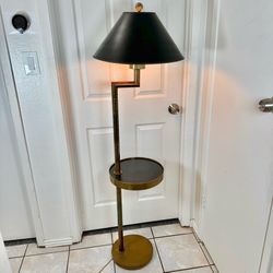 Vintage MCM Brass Floor Lamp w/ Built-In Tray Table | 60” | Stepped Arm – Works Great