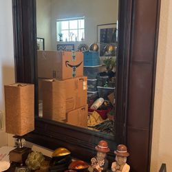 Xtra Xtra Large Leather And Wood Mirror Vintage 