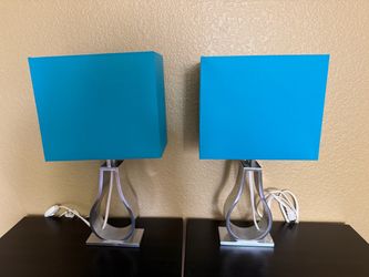 IKEA Klabb Table Silver Lamp Aqua Blue Shade Modern Aluminum 17" Set