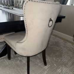 6 tufted royal beige velvet dinning chairs