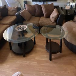 Tan /Chocolate  Suede & Leather Living room Set 