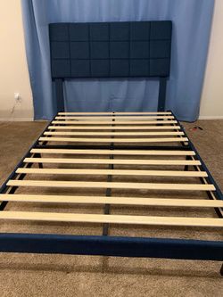 Navy blue full upholstered platform bed frame