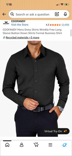 COOFANDY Men's Black Dress Shirt