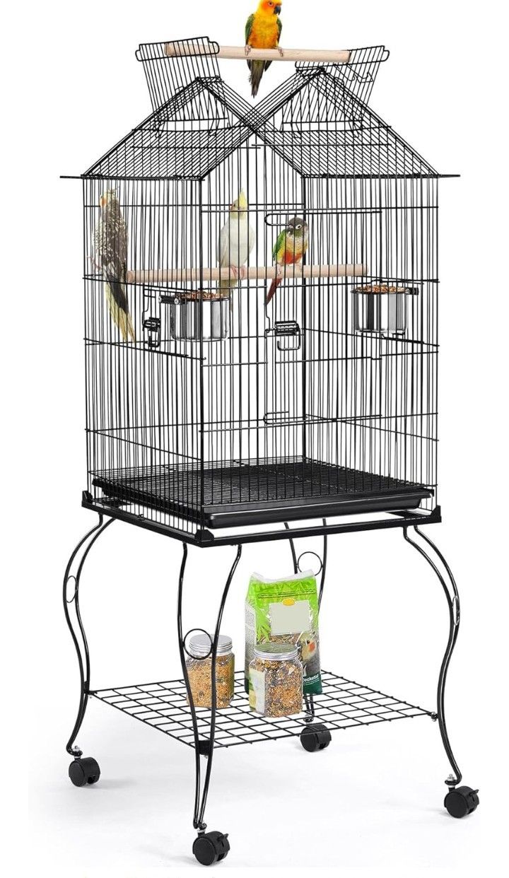 Yaheetech 57-Inch Rolling Open Top Roof Bird Cage