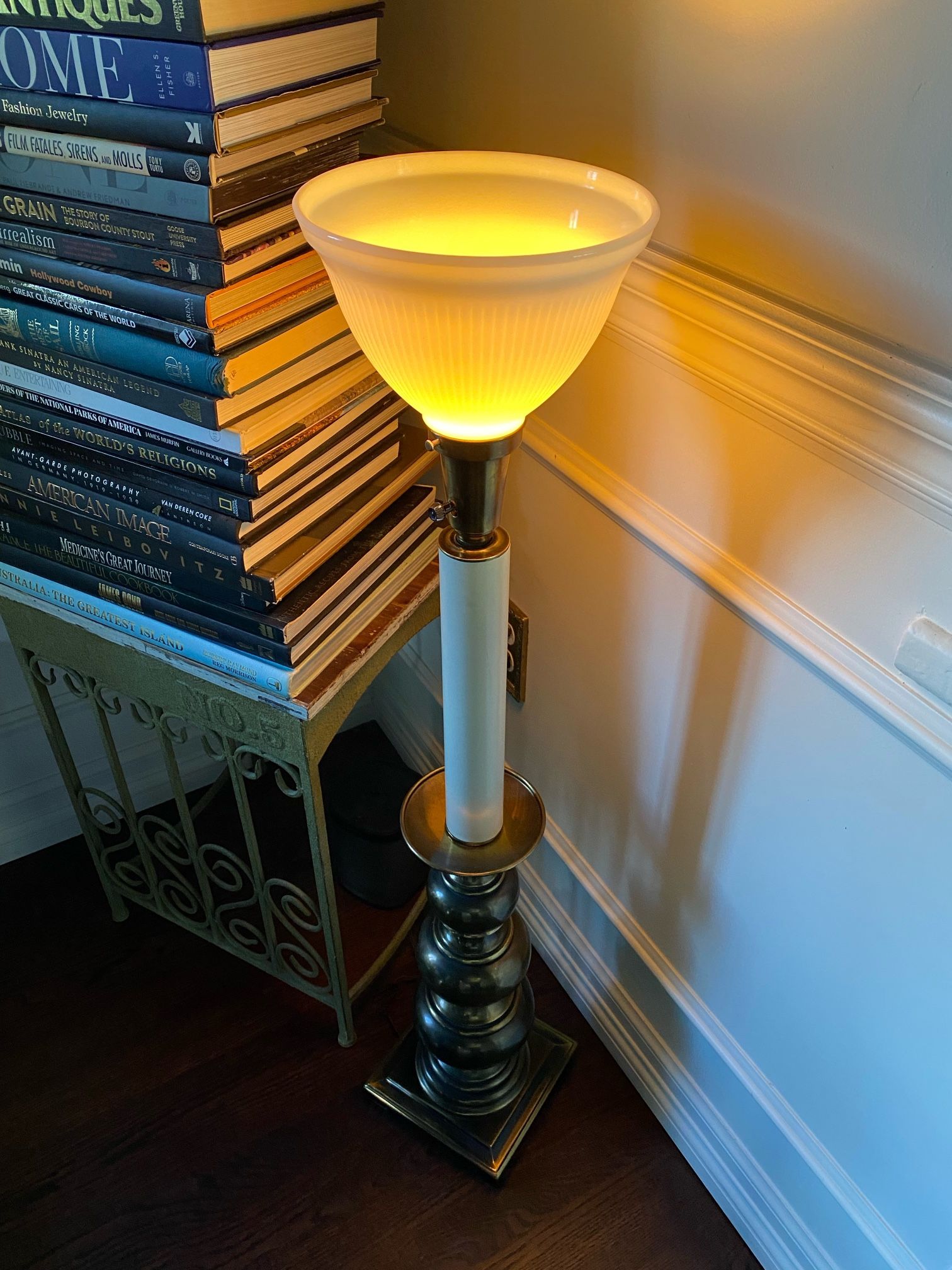 Vintage STIFFEL Brass Lamp with Milk Glass Shade