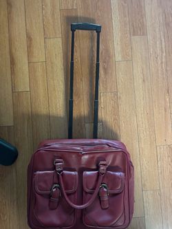 305 Red Leather Rolling Carry-On Bag
