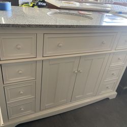 Fremont 49 in. W x 22 in. D x 34 in. H Vanity in White with Grey Granite Top and White Sink