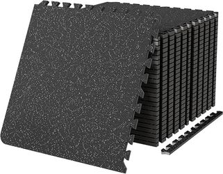 Exercise Equipment Mats, 25 Tiles Upgraded Rubber Top with High Density EVA Foam, Interlocking Gym Flooring for Home Gym, 25 x 25In Gym Mats, Puzzle W