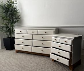 White Solid Wood Dresser Set with Mirror & Nightstand