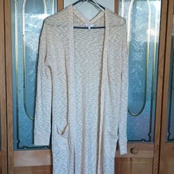 Candie's long cardigan  sweater womens S medium beige white Long Sleeve Pockets 