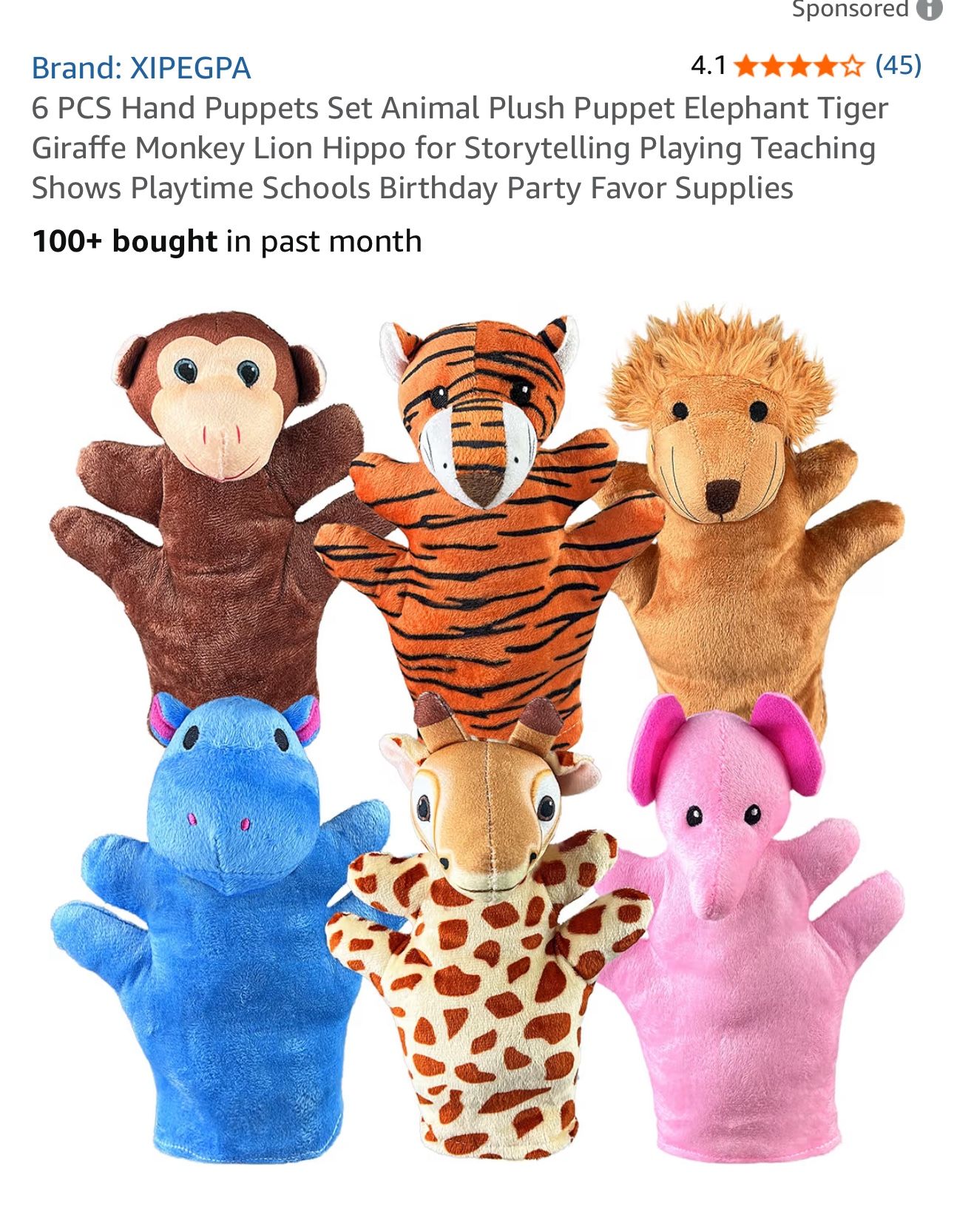 New 6 PCS Hand Puppets Set Animal Plush Puppet Elephant Tiger Giraffe Monkey Lion Hippo for Storytelling Playing Teaching Shows Playtime Schools Birth