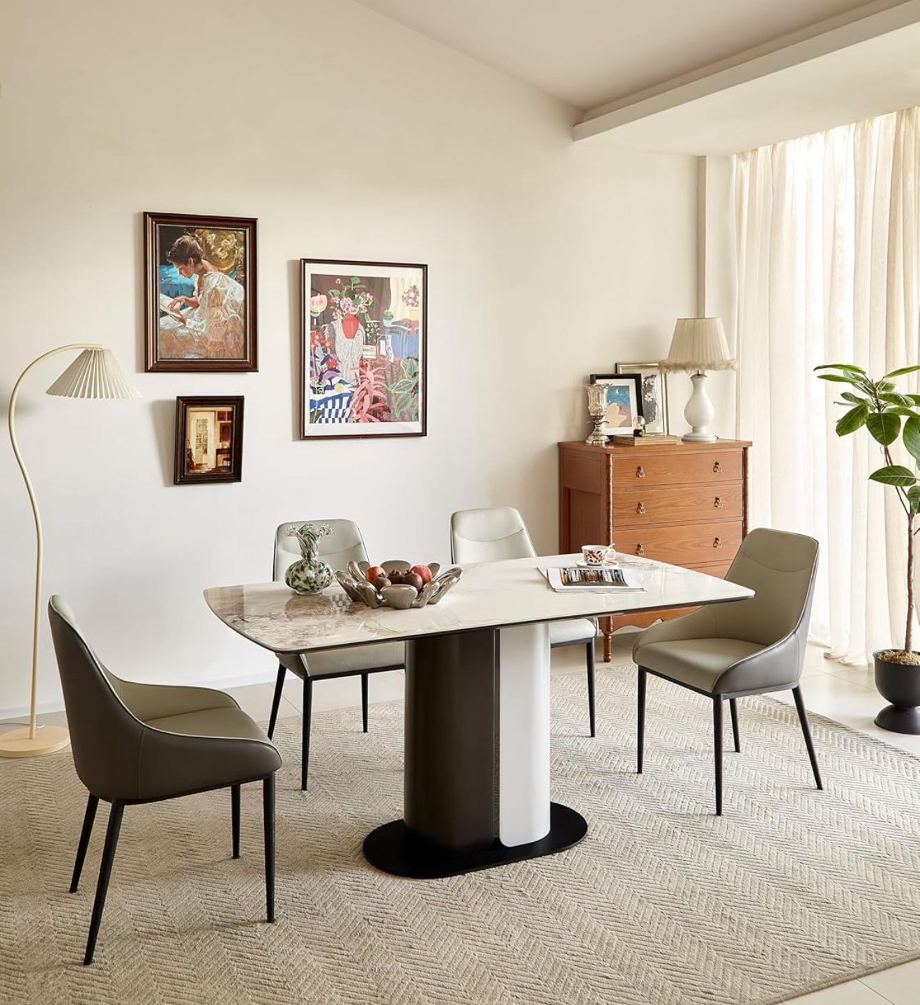 63" Dining Table, Kitchen Table for 6-8, Contemporary Design, Steel Pedestal, Rectangle Dining Room Table Matte White (Table Only)  New in box 