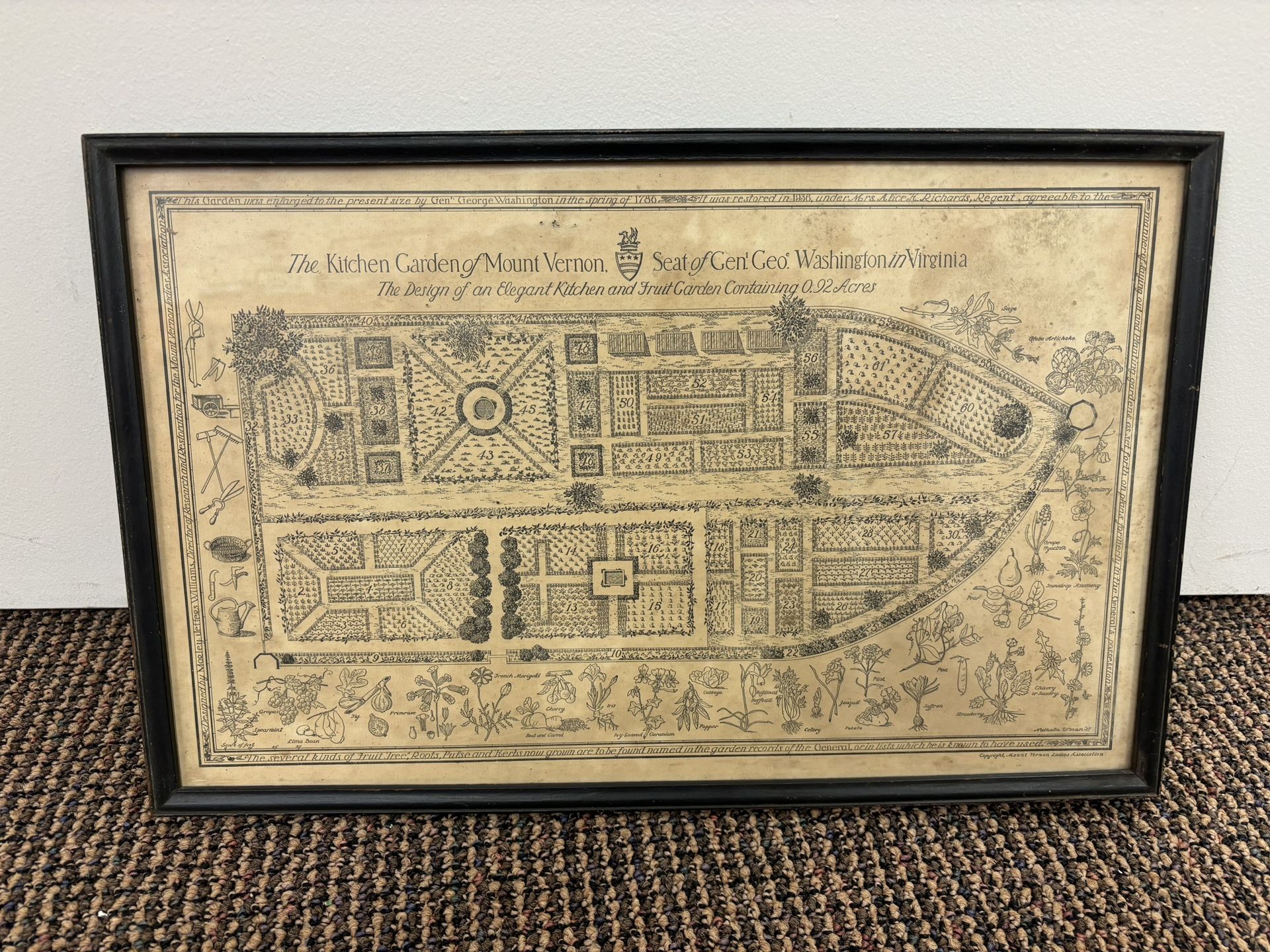 Antique Print General George Washington’s Mount Vernon Kitchen&Garden Lithograph 