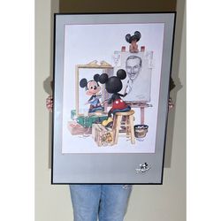 Disney Mickey Mouse Painting Walt Disney Frame 24” x 36” Poster Fine Art Gallery Disneyana
