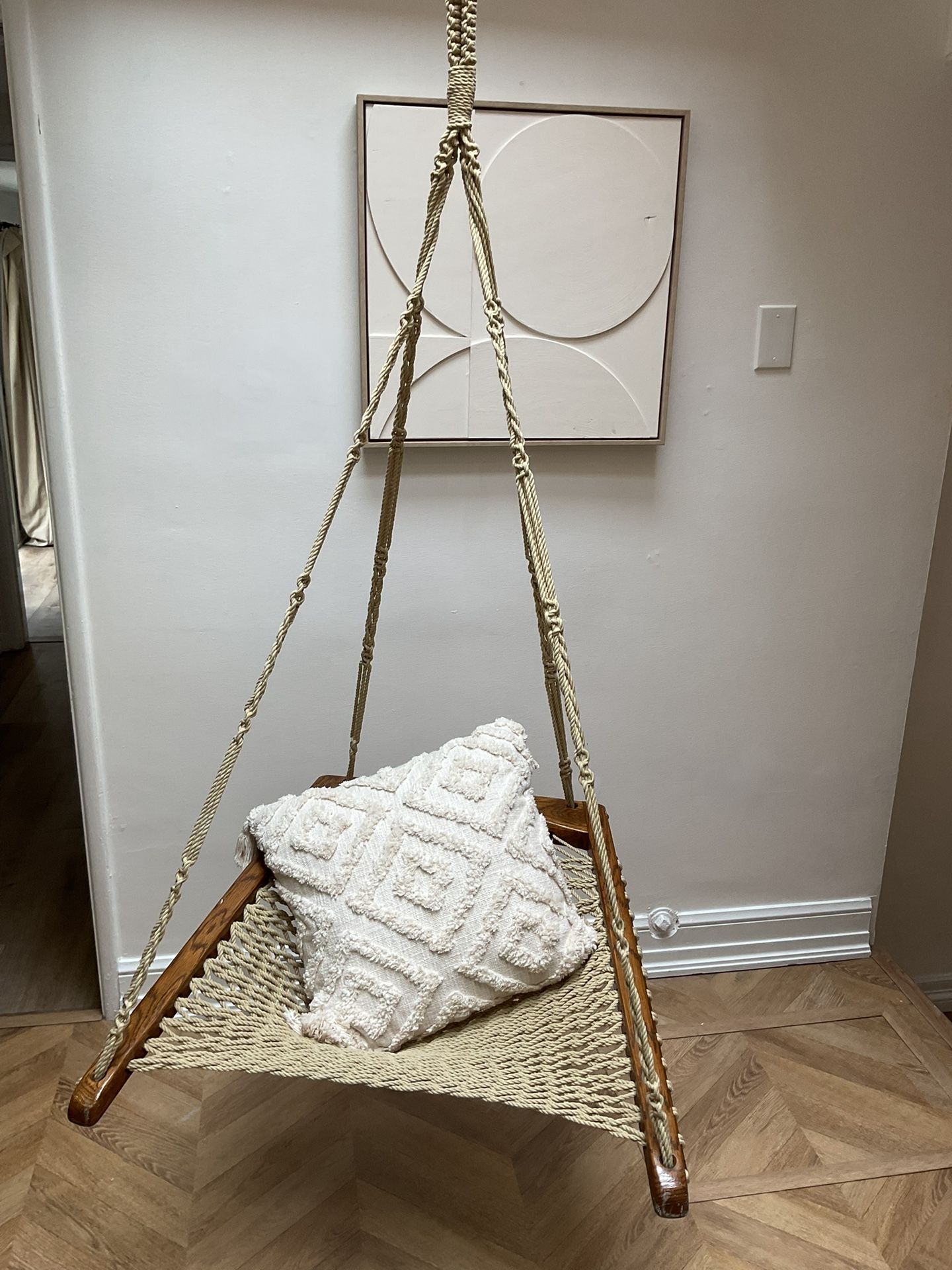 TWINOAKS Wood Macrame HANGING CHAIR Nylon Rope Outdoor Indoor