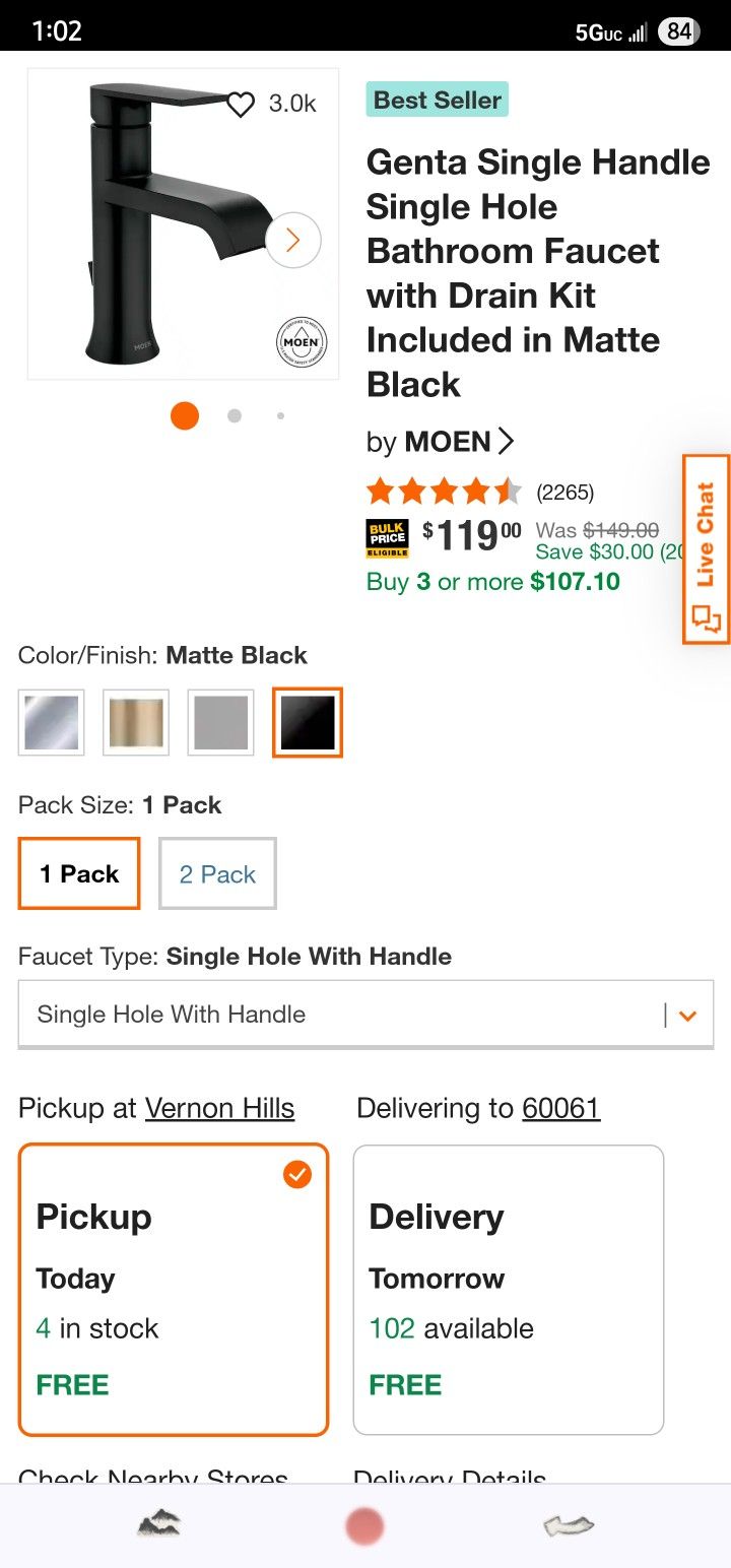 Moen Genta Single Handle Single Hole Bathroom Faucet