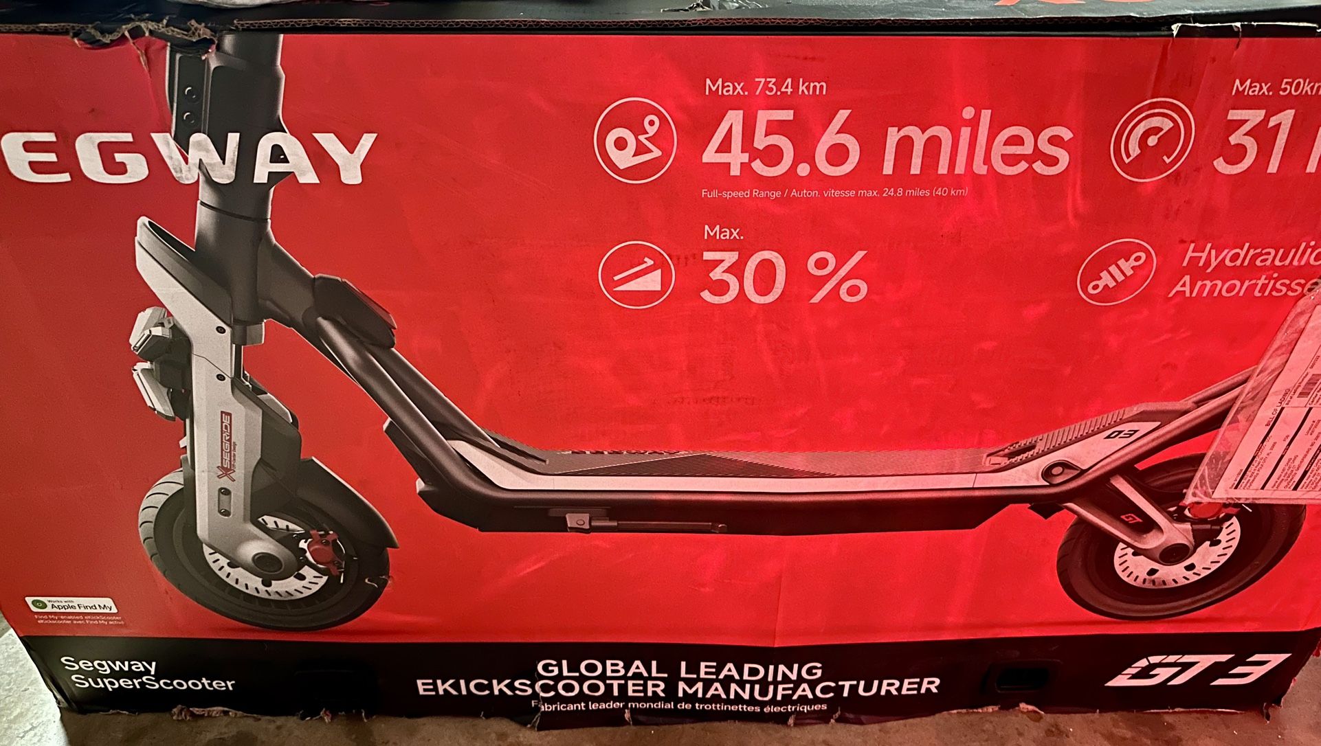 Brand New Segway GT3 Electric SuperScooter 45 Miles Max Range & 31 Mph Top Speed