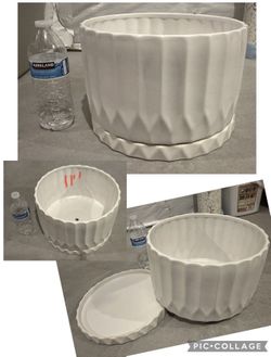 White Ceramic Planter with Saucer CB2 11”