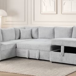 NEW🏅Ryder Off White Sectional Sofa Bed w/ Storage and USB Charging Ports