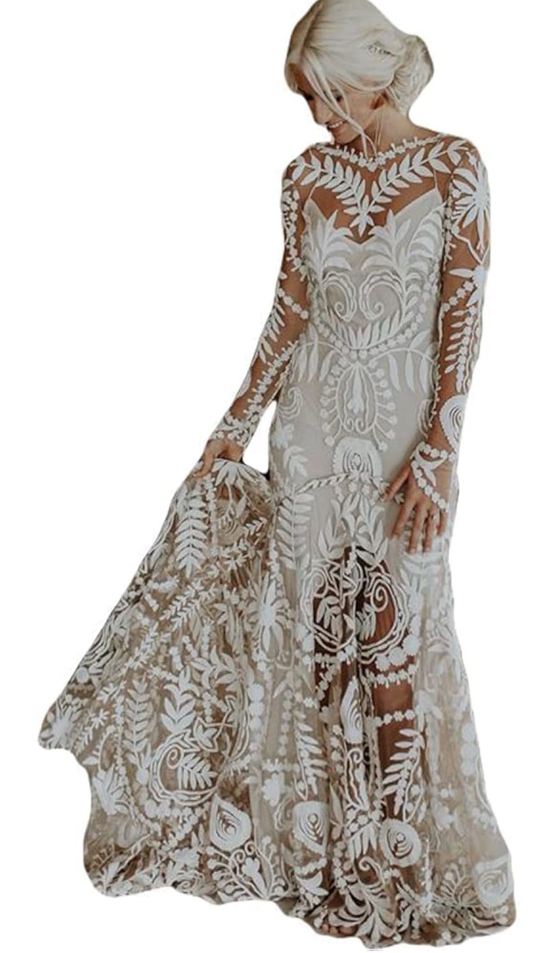 Sorayan Boho Wedding Dresses Unique Lace Long Sleeve Beach Vintage Two Pieces Outdoorsy Wedding Gowns