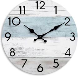 Wall Clock Silent Non-Ticking Wooden Clocks Battery Operated 8 Inch Small Country Retro Rustic and Beach Style Decorative for Kitchen, Home, Bathroom,