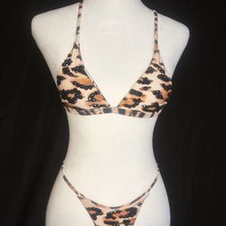 Cheetah Bikini black rhinestones exotic dance wear Pole Rave 