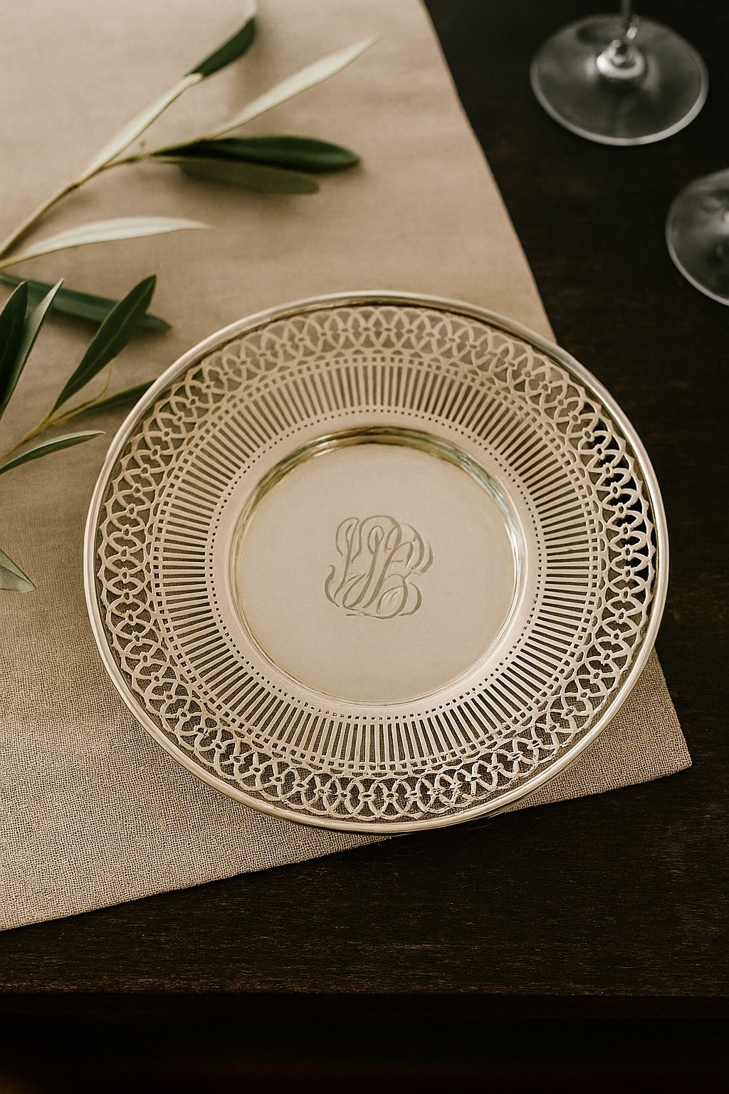 Frank M. Whiting USA 1950s Sterling Silver Pierced Monogrammed Tray, 9” 227 g