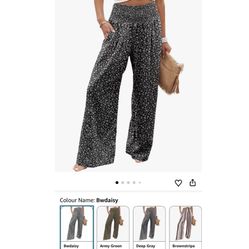 High Waisted Wide Leg Pants Boho Loose Palazzo with Pockets L