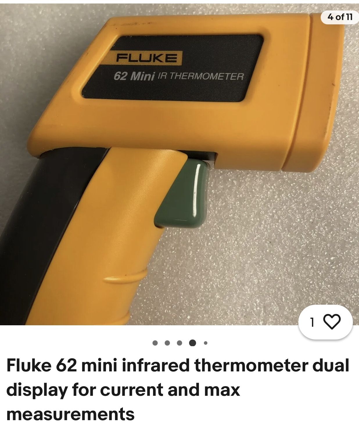 Fluke 62 mini infrared thermometer dual display for current and max measurements