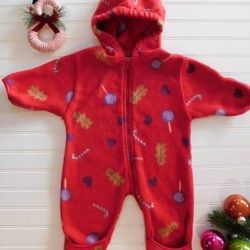 Baby 3-6 Months Fleece Christmas Snowsuit Gingerbread Lollipops Candy Canes 3-6M Pram Bunting Jumpsuit 