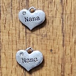 2 gemstone Nana heart love charms you can make earrings necklaces wine indicators put on keychains silver color zinc alloy other charms are available 