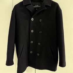 Gap Navy Wool Blend Quilted Lined Pea Coat Anchor Button Double Breasted XXL. Pre-owned in good Condition 