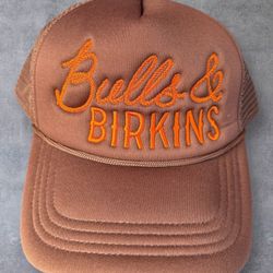 First Class Cowboys Bulls & Birkins Trucker Hat Brown Orange Snapback Cap NWT