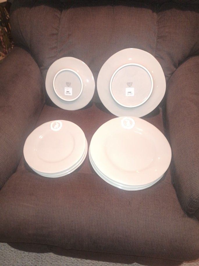 Anthropologie Bunny Plates 4 Dinner, 4 Salad