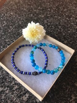 Blue agate with crystal bracelet 6.5 inches