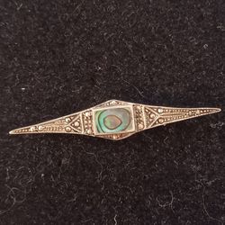 Vtg.sterling Silver Victorian Abalone & Marcasites Pin