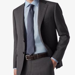 CORNELIANI Suit Hand Tailored Italian Merino Wool Dark Grey Pinstripe 2 Piece Suit 