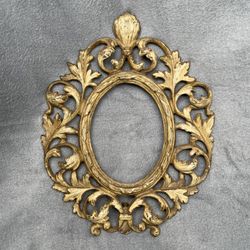 Vintage Antique Cast Iron Brass Gilded Ornate Picture Frame Victorian Oval Holds 4x5.5