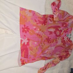 Joseph A-Silk Pink 3/4 Sleeve Sz L Ann Taylor Lindsay Cropped White Pants Sz 6P
